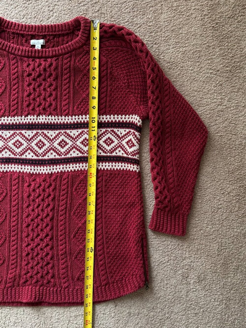 LL Bean Sweater Womens XL Signature Crewneck Chunky Cableknit Long Sleeve Red - Picture 7 of 12